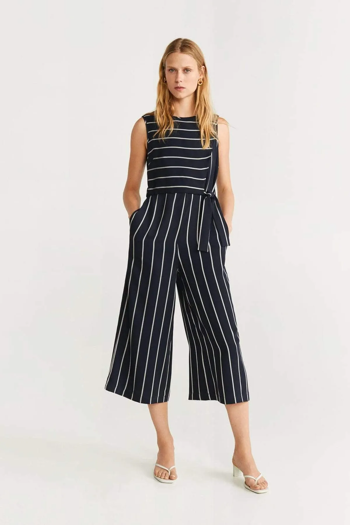 13701 Navy Blue Striped Jumpsuit