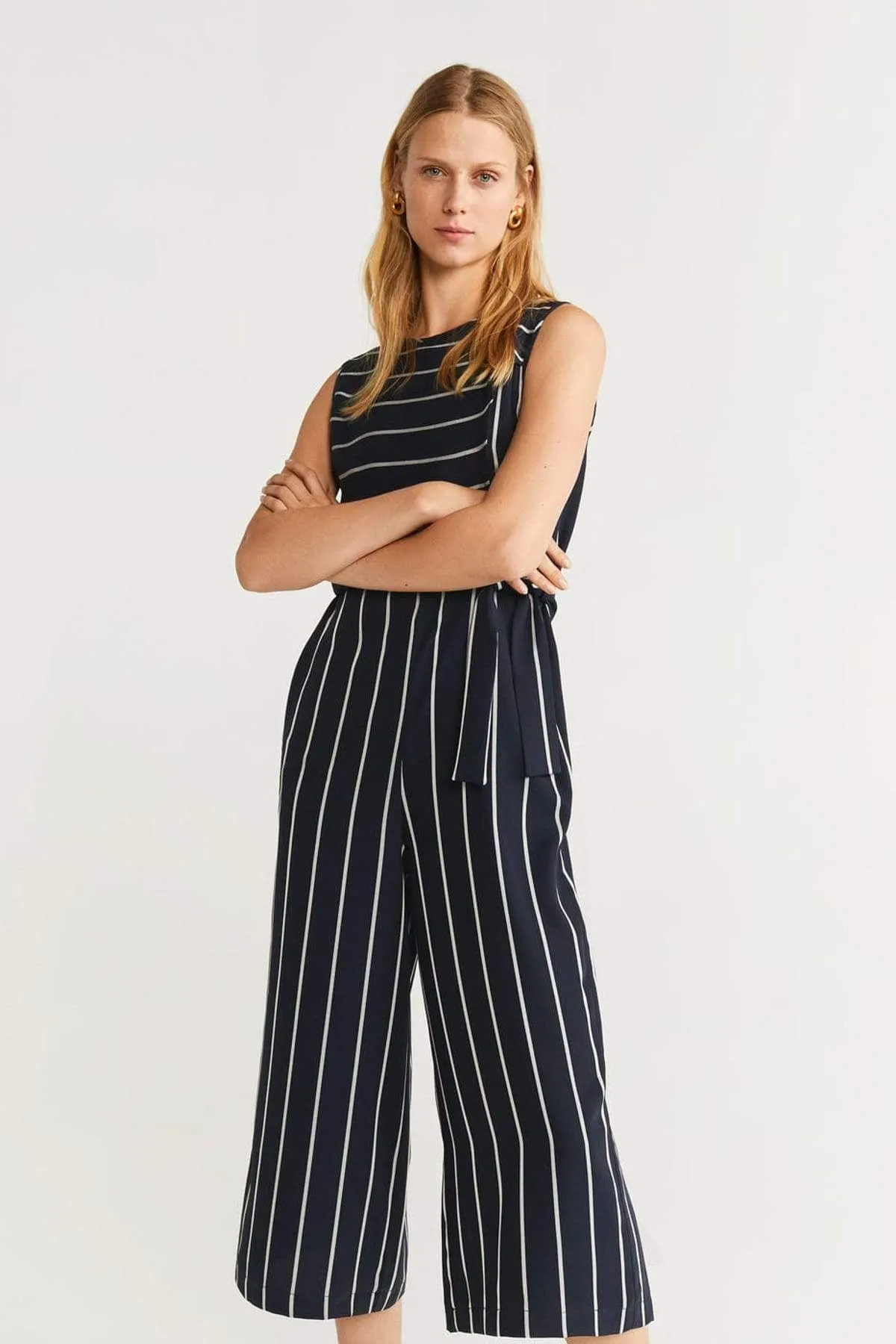 13701 Navy Blue Striped Jumpsuit