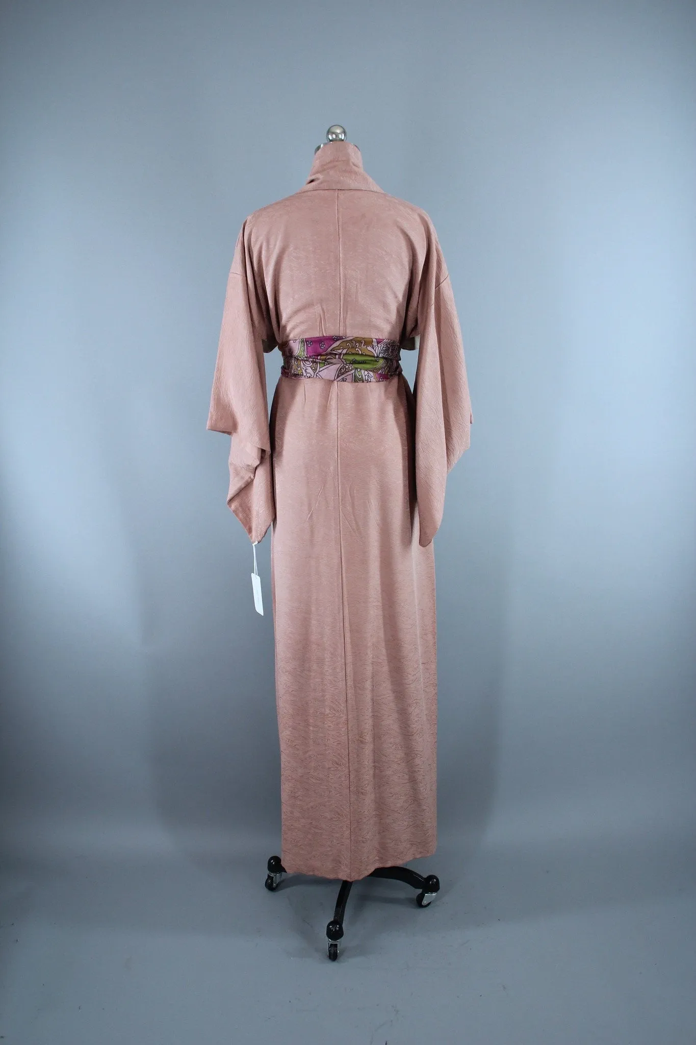 1950s Vintage Silk Kimono Robe / Taupe Beige Moire