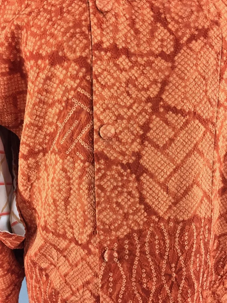 1970s Vintage Orange Shibori Silk Michiyuki Kimono Cardigan Jacket