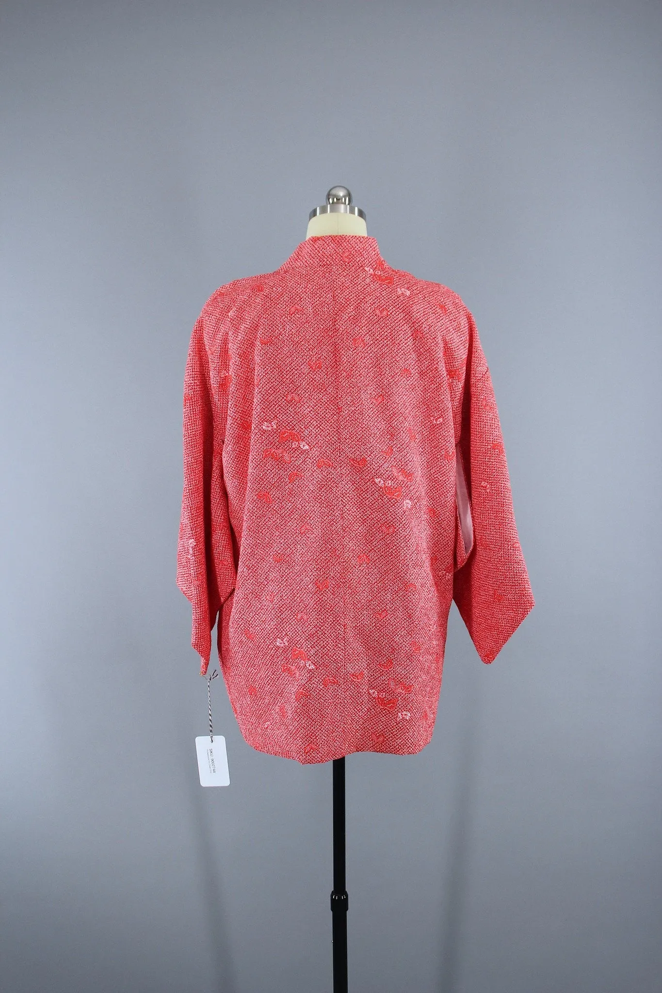 1980s Vintage Haori Kimono Jacket Cardigan / Watermelon Pink Shibori Print