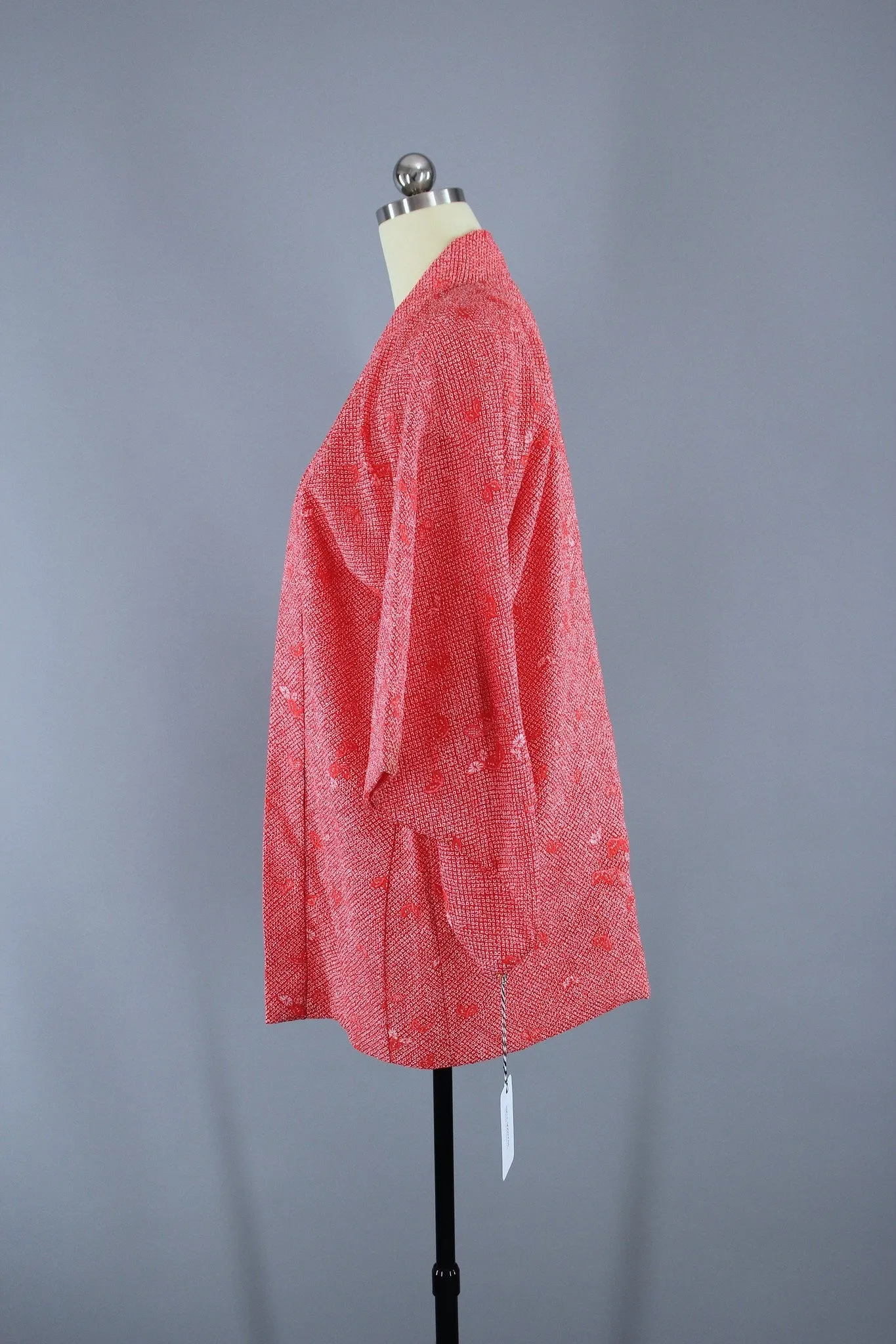 1980s Vintage Haori Kimono Jacket Cardigan / Watermelon Pink Shibori Print