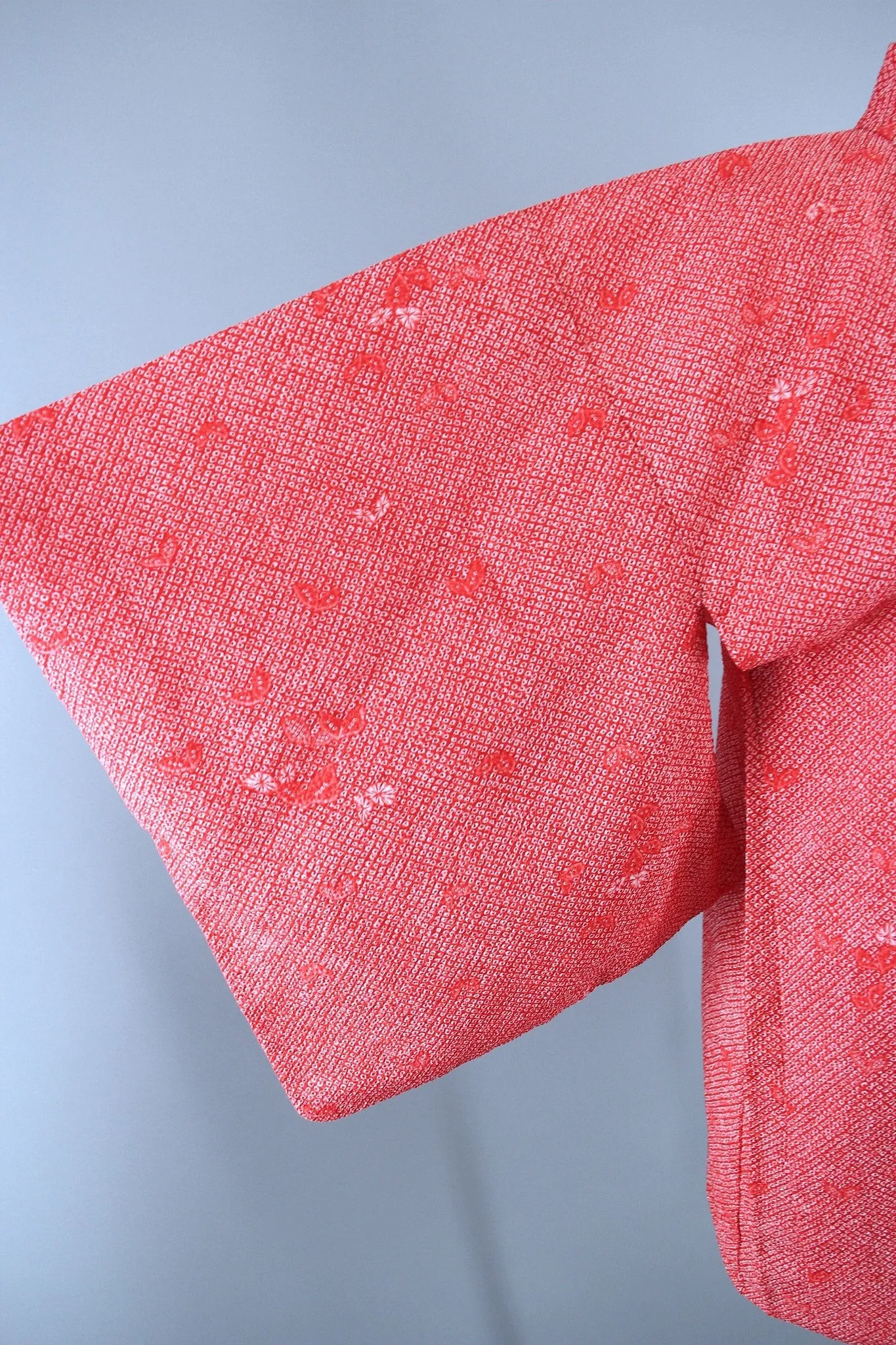 1980s Vintage Haori Kimono Jacket Cardigan / Watermelon Pink Shibori Print