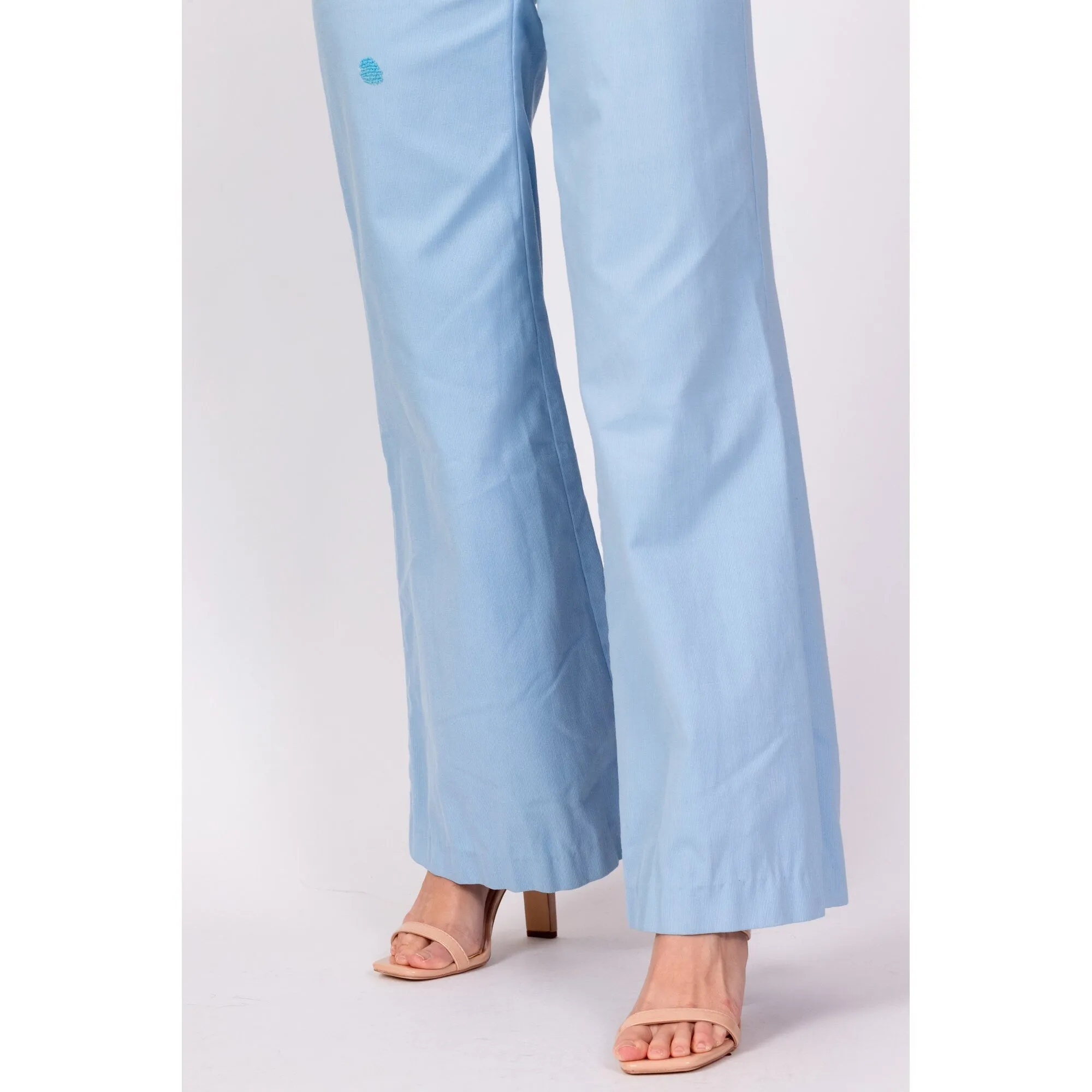 70s Baby Blue Woven Pocket Flared Pants - Extra Small, 24"