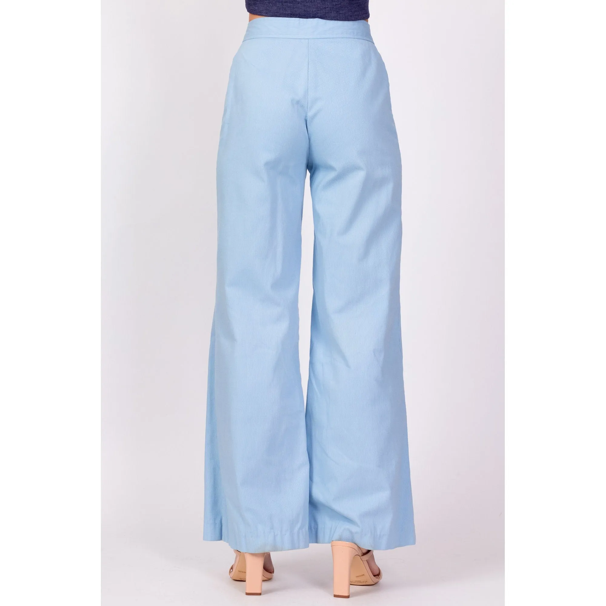 70s Baby Blue Woven Pocket Flared Pants - Extra Small, 24"