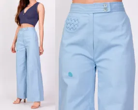 70s Baby Blue Woven Pocket Flared Pants - Extra Small, 24"
