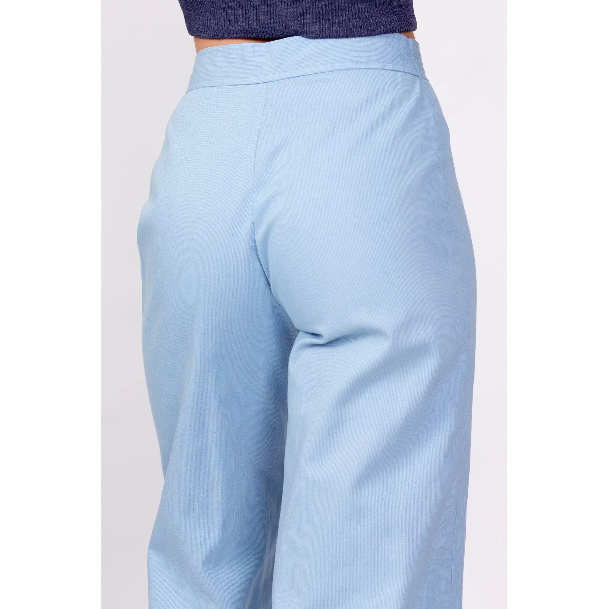 70s Baby Blue Woven Pocket Flared Pants - Extra Small, 24"