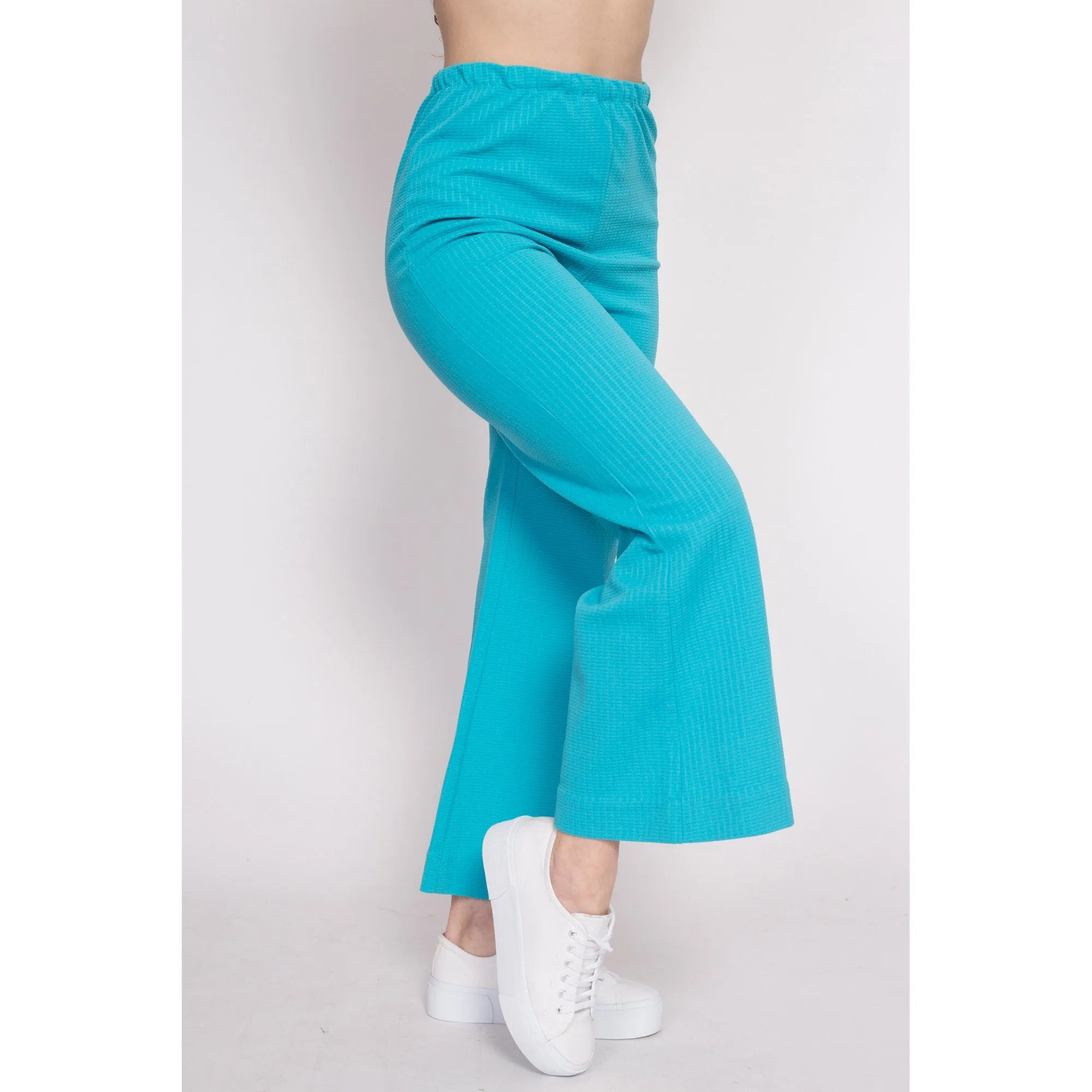 70s Bright Blue Flared Pants - Medium