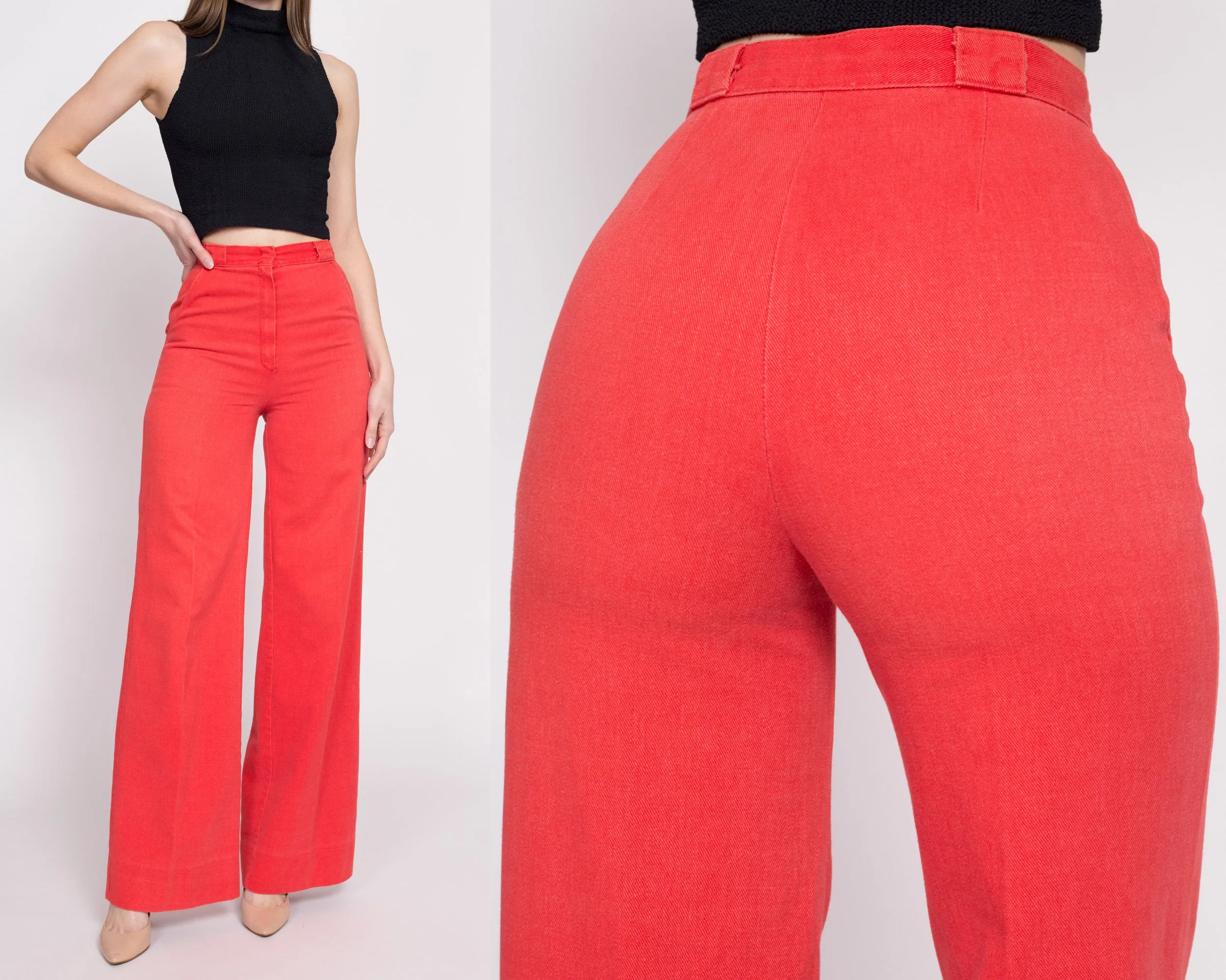 70s Salmon High Waisted Cotton Twill Pants - Extra Small, 24.5"