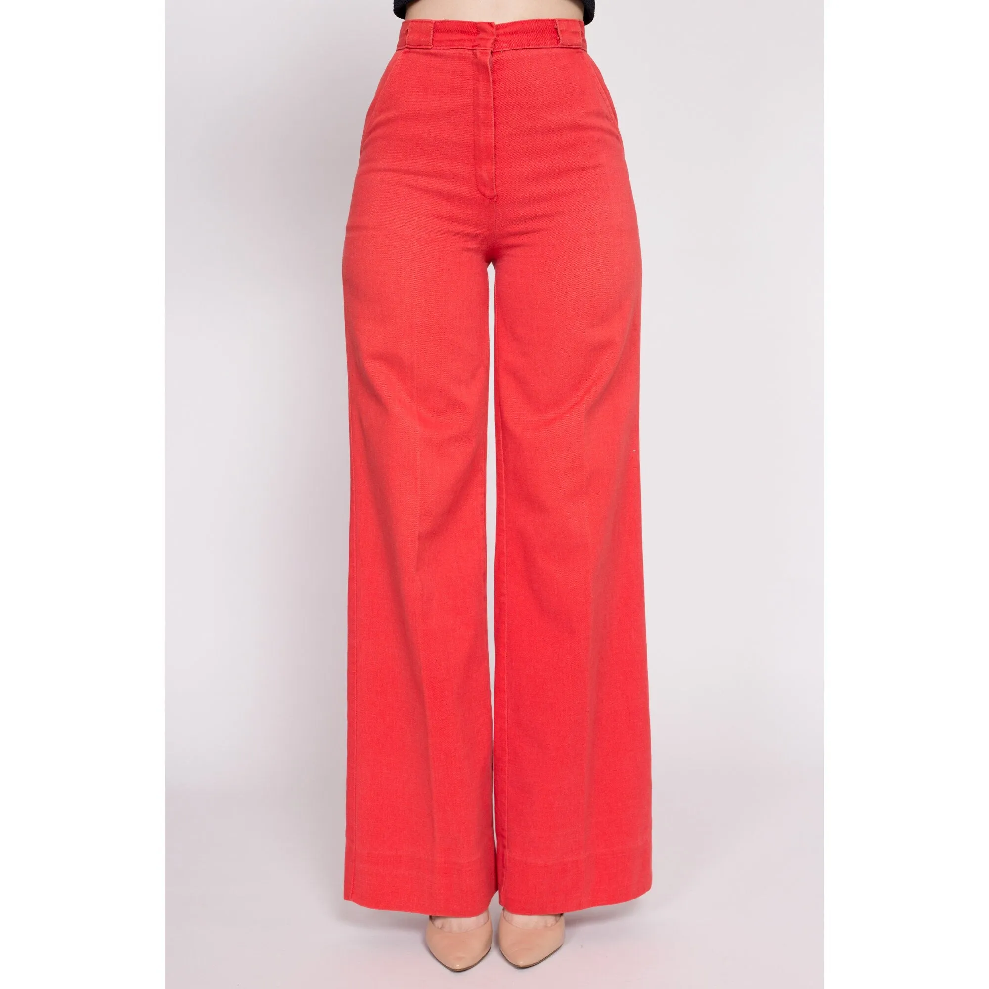 70s Salmon High Waisted Cotton Twill Pants - Extra Small, 24.5"