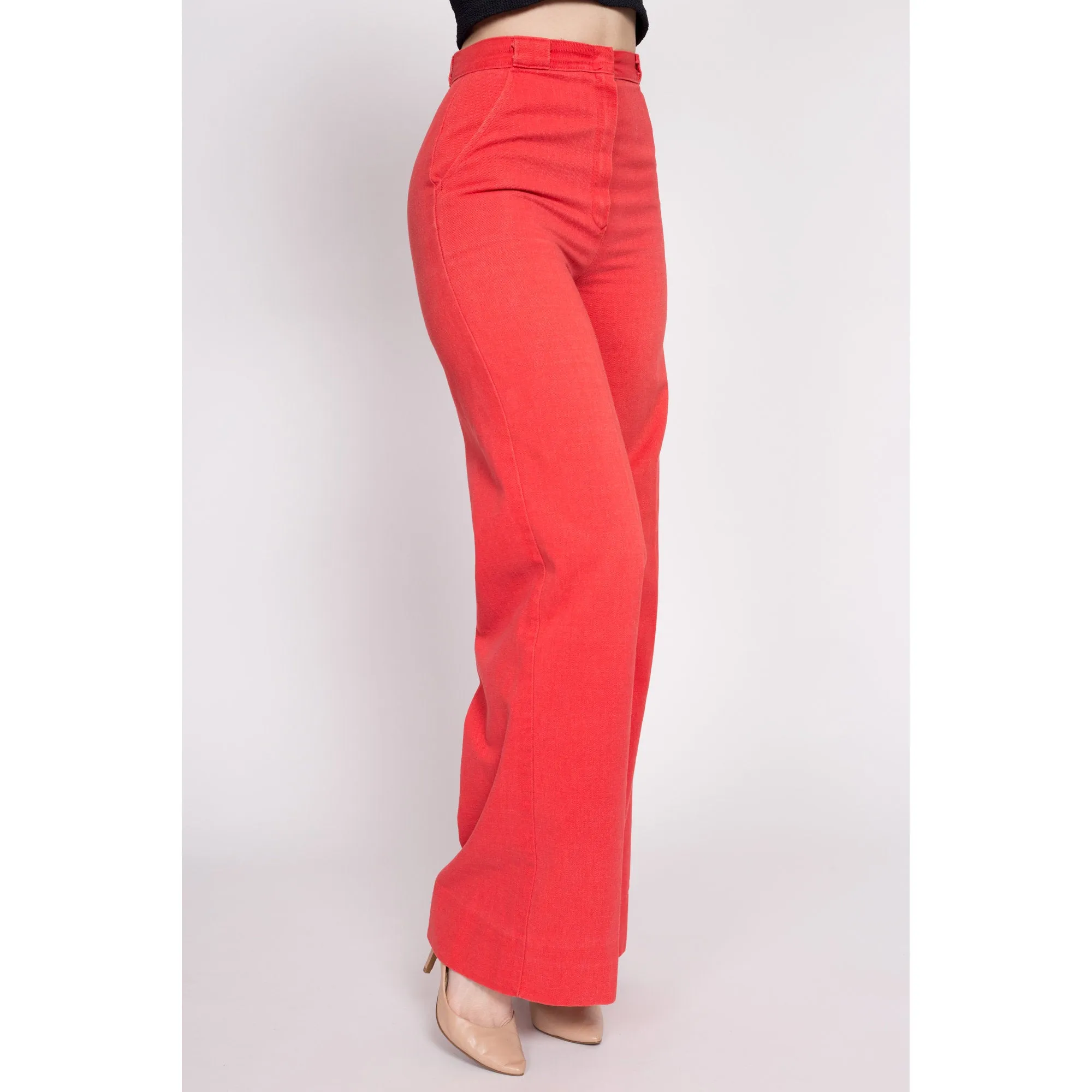 70s Salmon High Waisted Cotton Twill Pants - Extra Small, 24.5"