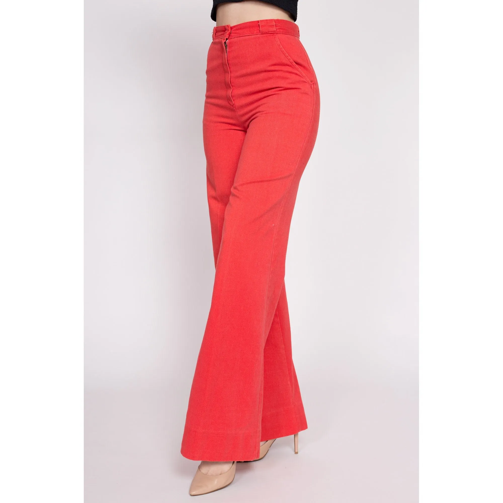70s Salmon High Waisted Cotton Twill Pants - Extra Small, 24.5"