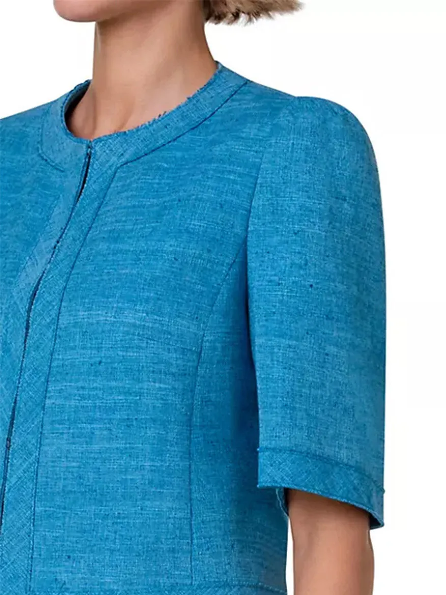 Akris Punto Short Sleeve Silk Blend Jacket in Medium Blue
