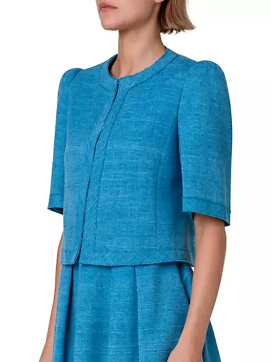 Akris Punto Short Sleeve Silk Blend Jacket in Medium Blue