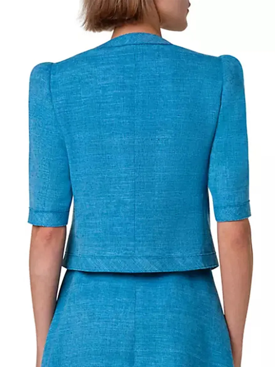 Akris Punto Short Sleeve Silk Blend Jacket in Medium Blue