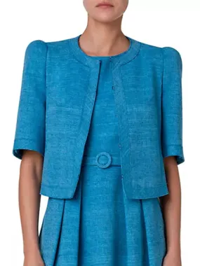 Akris Punto Short Sleeve Silk Blend Jacket in Medium Blue