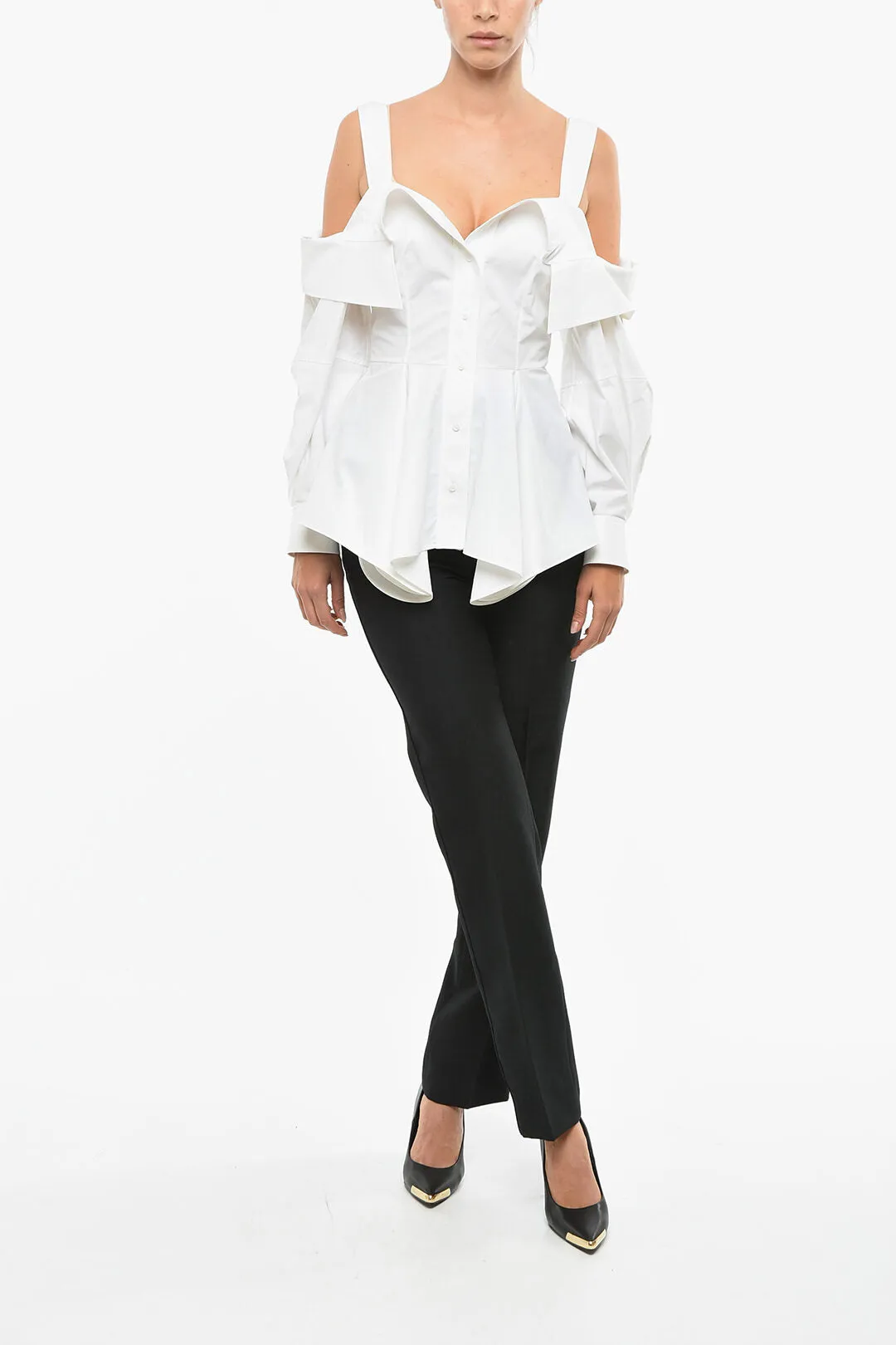 Alexander McQueen Cotton Cold-shoulder Peplum Shirt 40 Italian size