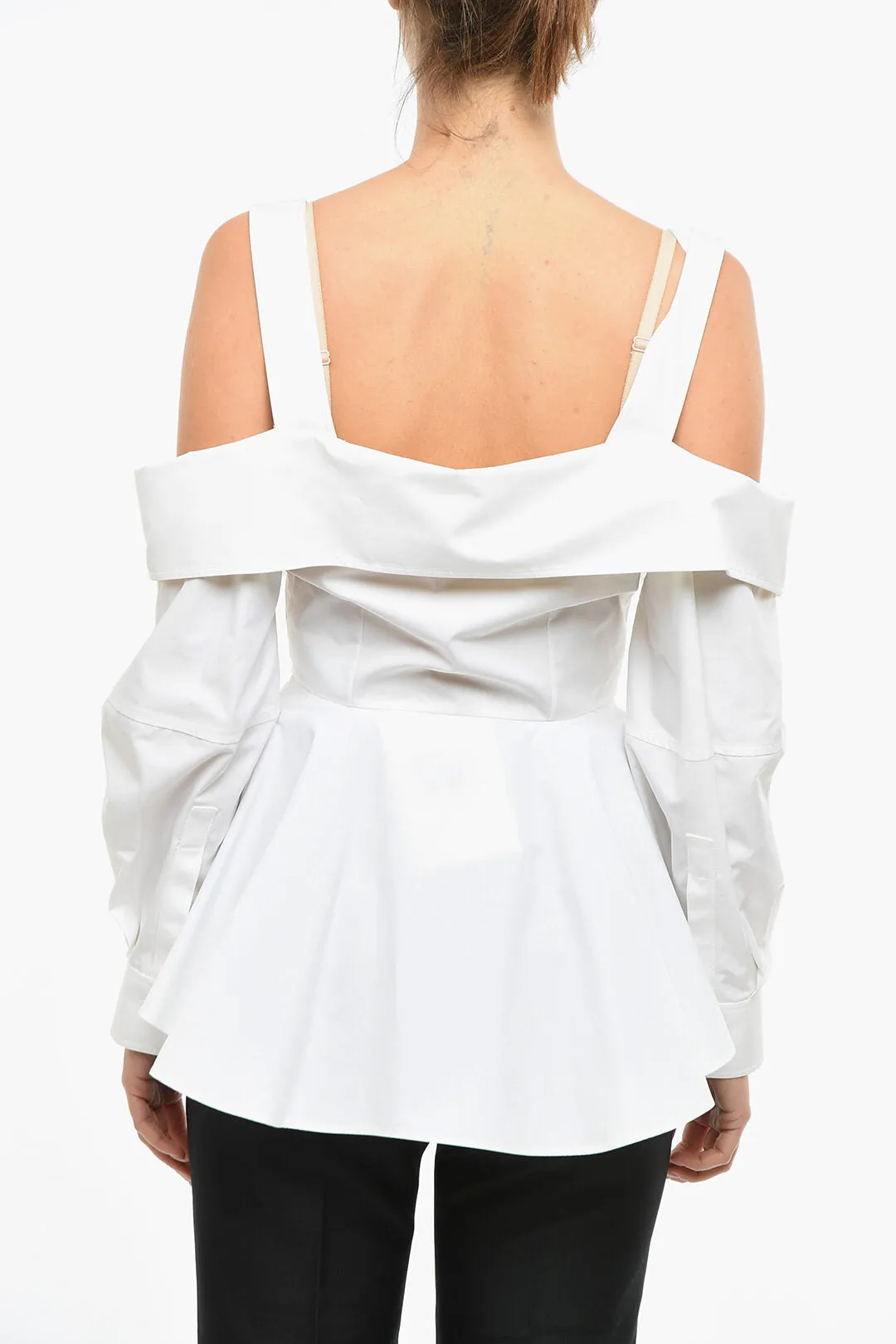 Alexander McQueen Cotton Cold-shoulder Peplum Shirt 40 Italian size