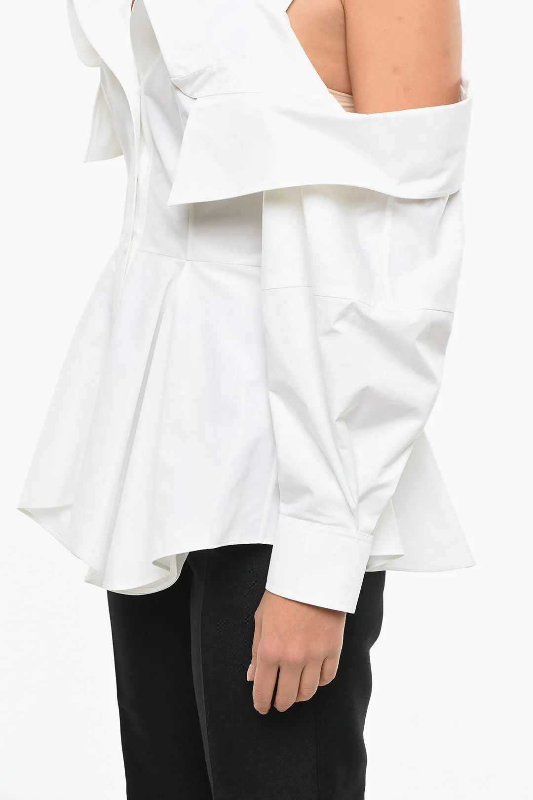 Alexander McQueen Cotton Cold-shoulder Peplum Shirt 40 Italian size