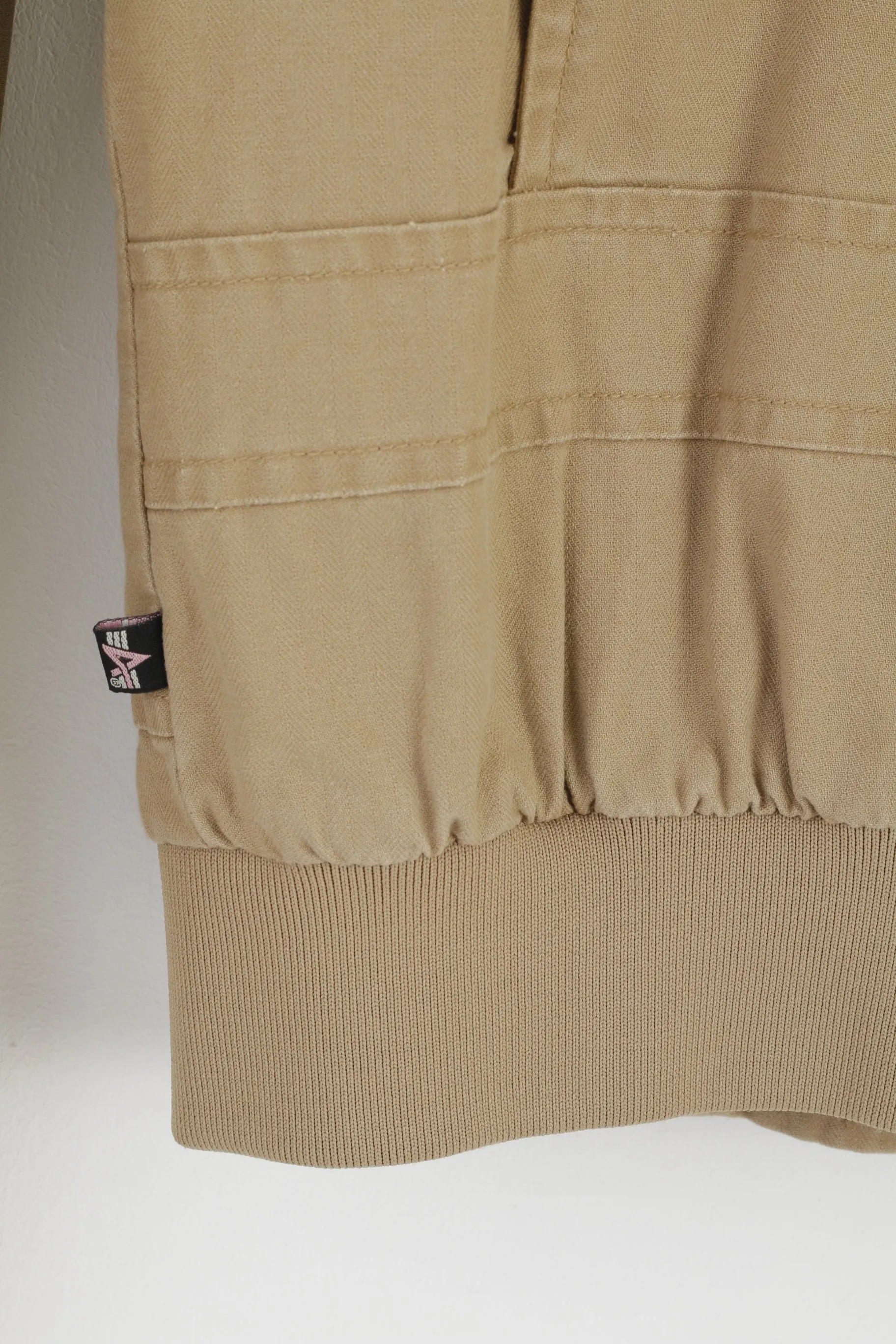 Alpha Industries Women S Jacket Beige Stand Up Collar Full Zipper Cotton Top