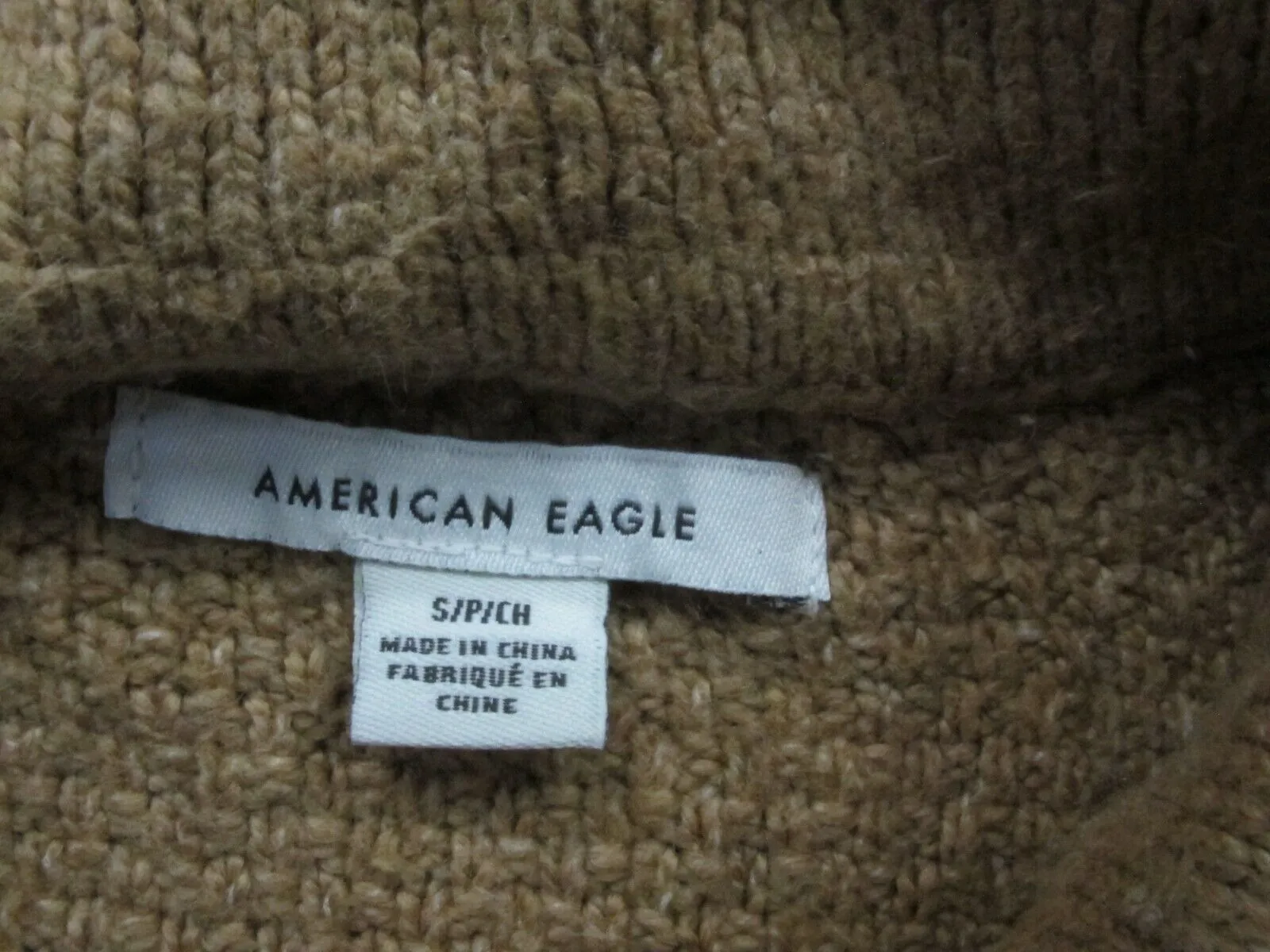 American Eagle Womens Crop Polo Sweater Knitted Long Sleeves Light Brown Size S