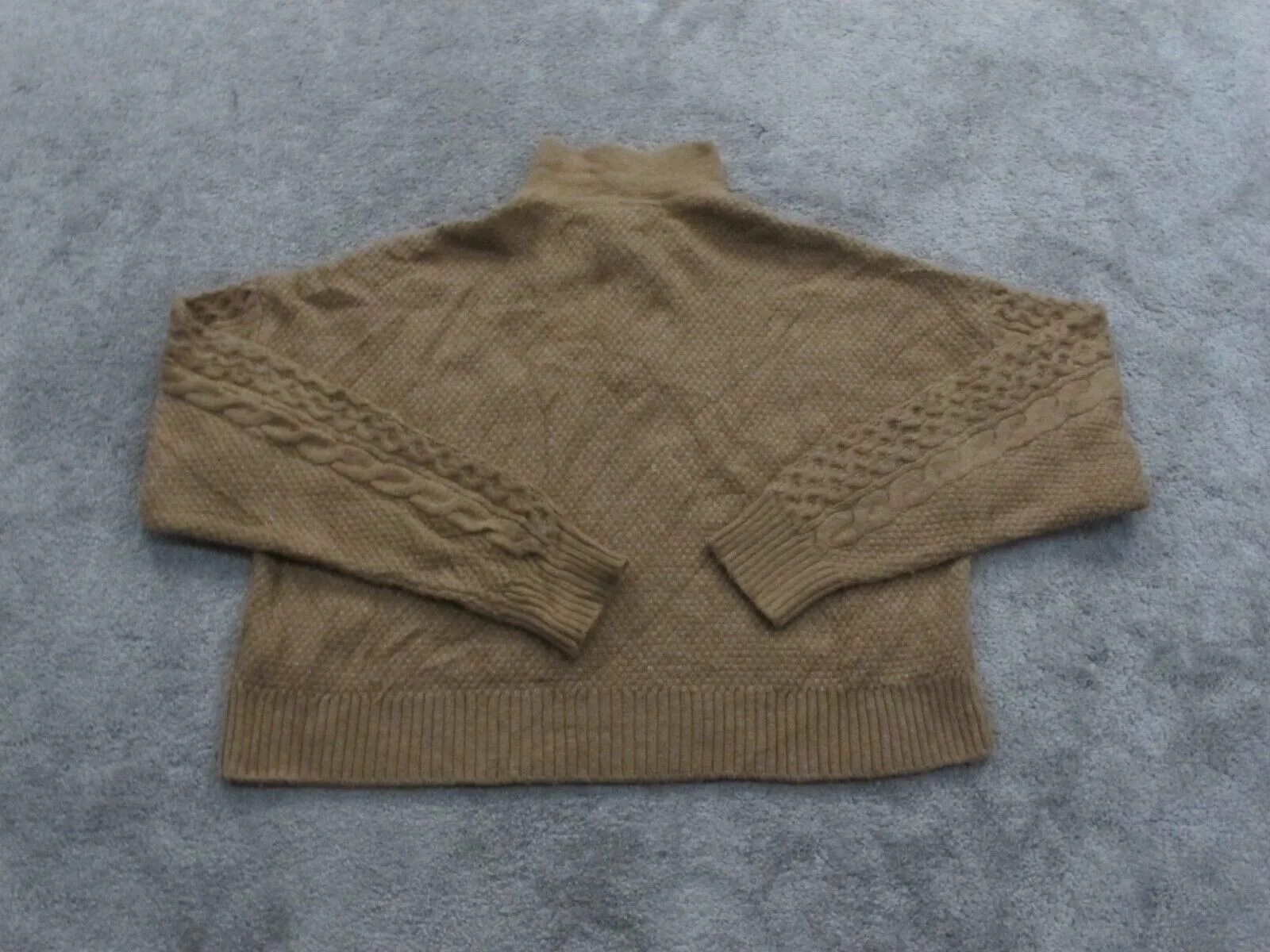 American Eagle Womens Crop Polo Sweater Knitted Long Sleeves Light Brown Size S