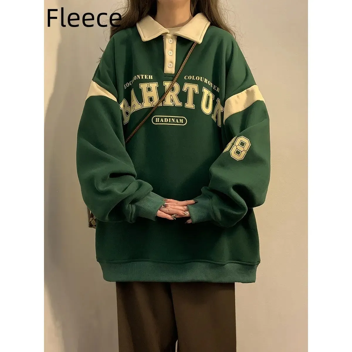 American Retro Polo Collar Sweater Plus Size