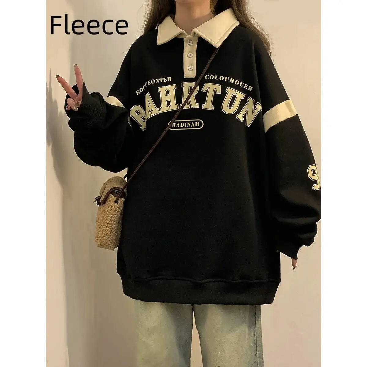 American Retro Polo Collar Sweater Plus Size