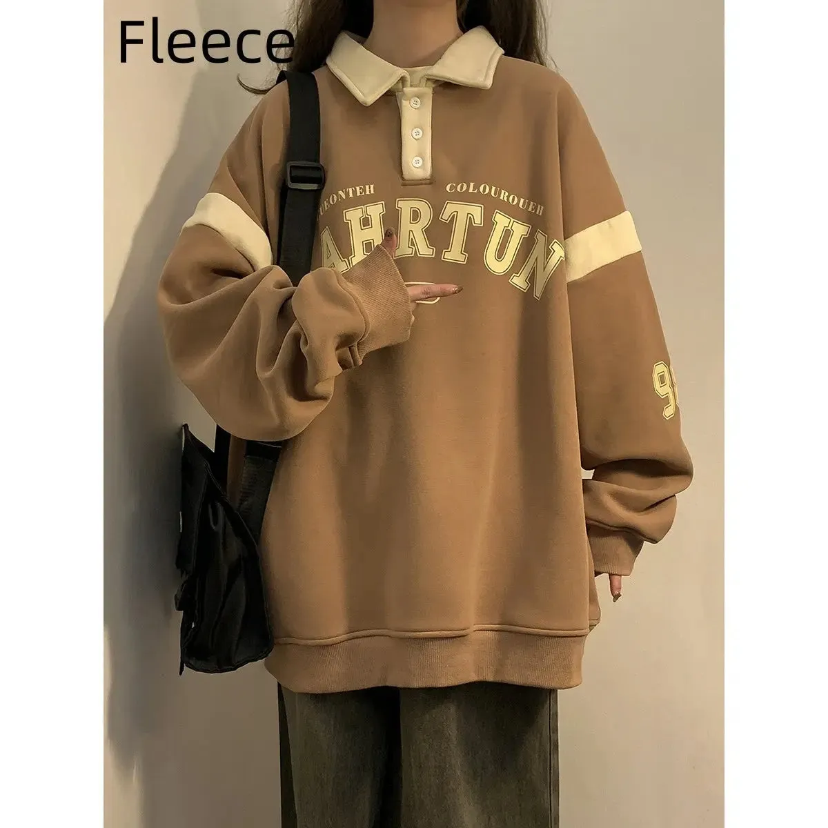 American Retro Polo Collar Sweater Plus Size