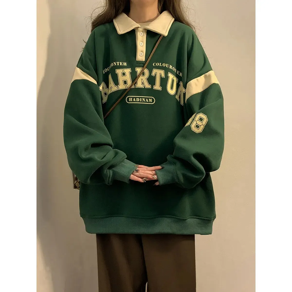 American Retro Polo Collar Sweater Plus Size