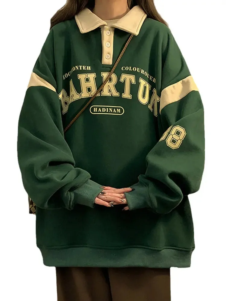 American Retro Polo Collar Sweater Plus Size