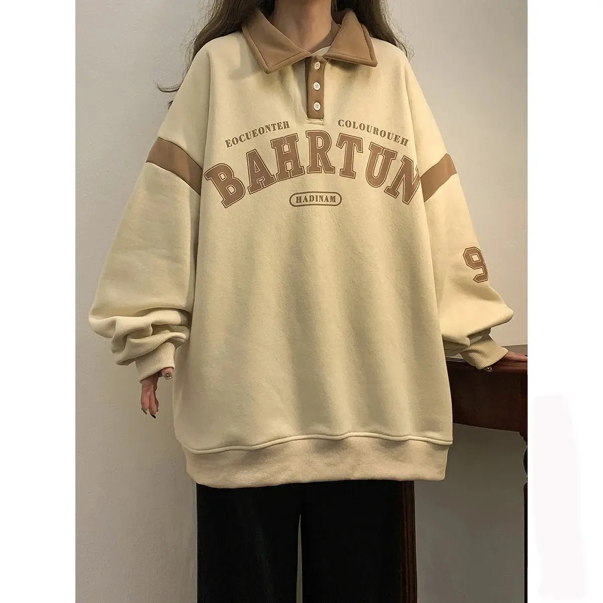 American Retro Polo Collar Sweater Plus Size
