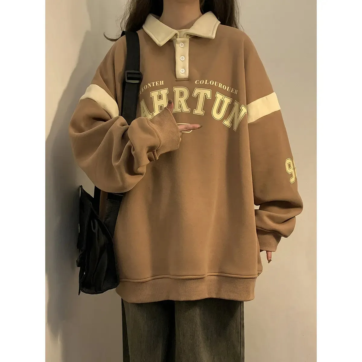 American Retro Polo Collar Sweater Plus Size