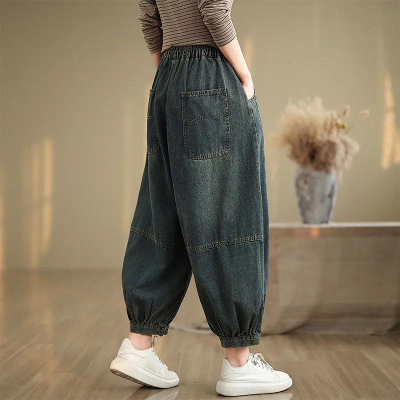 Babakud Women Autumn Retro Loose Denim Harem Pants