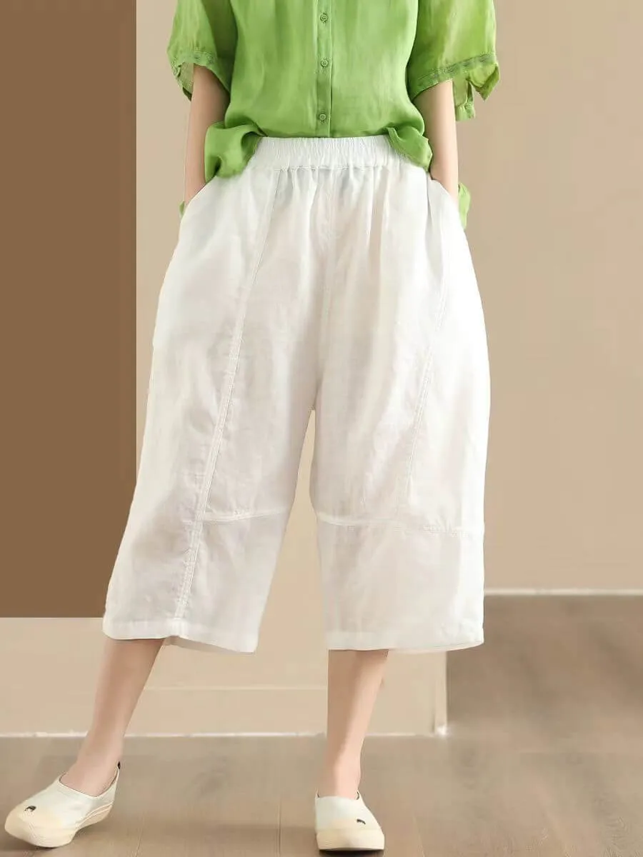 Babakud Women Summer Vintage Ramie Casual Cropped Pants