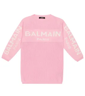 Balmain Cotton Blend Logo Sweater Dress, Pink