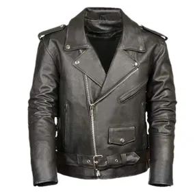 Basic Motorcycle Leather Jacket with Pockets