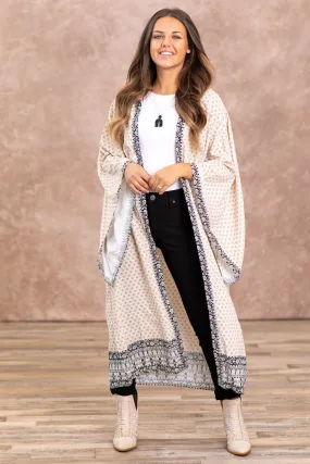 Beige and Black Boho Print Kimono