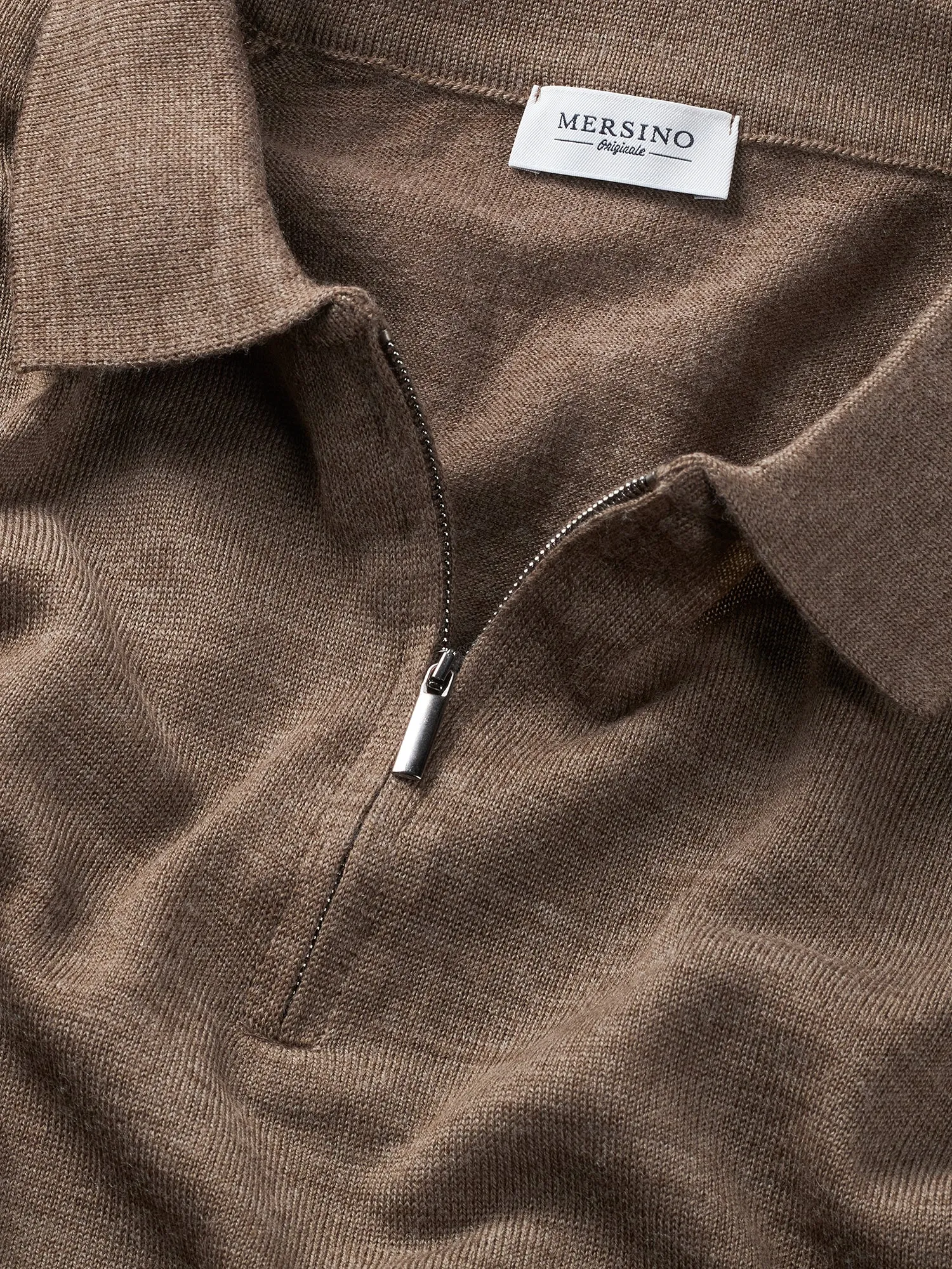 Beige Cashfeel Zip-Up Polo Sweater