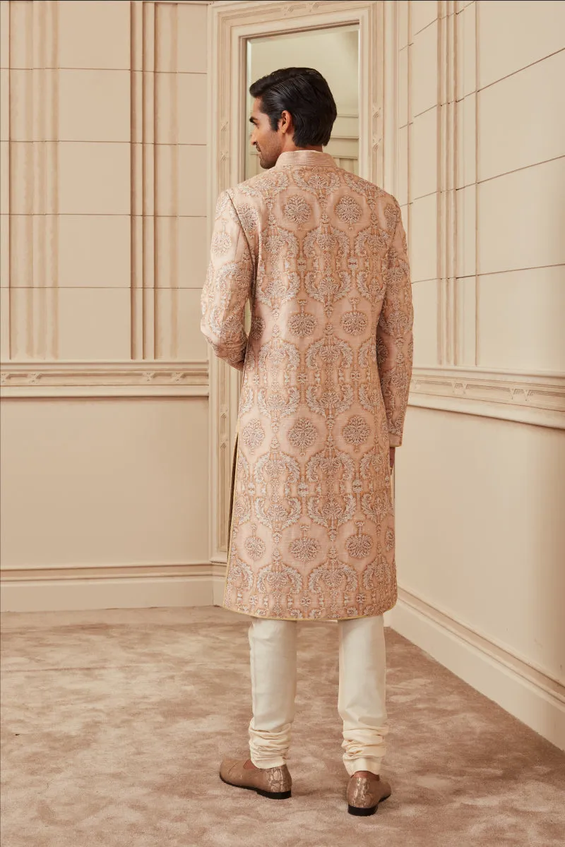 Beige Printed Embroidered Sherwani