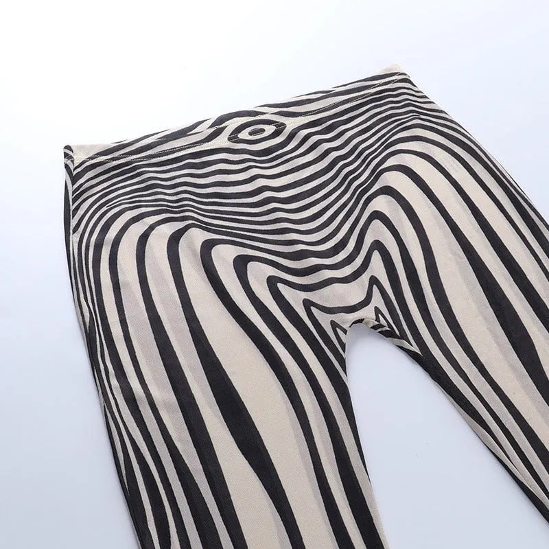 BerryBetty - Autumn Mesh Zebra Striped Sets Women 2 Piece Suit T-shirt   Long Pants See-through Sexy Co-ord Set Female Tracksuit Costume