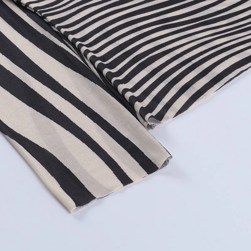 BerryBetty - Autumn Mesh Zebra Striped Sets Women 2 Piece Suit T-shirt   Long Pants See-through Sexy Co-ord Set Female Tracksuit Costume