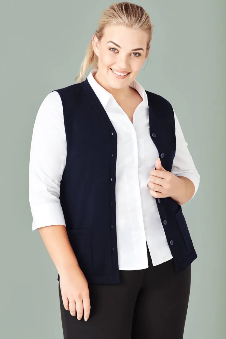 BIZCARE CK961LV BUTTON FRONT KNIT VEST - NAVY