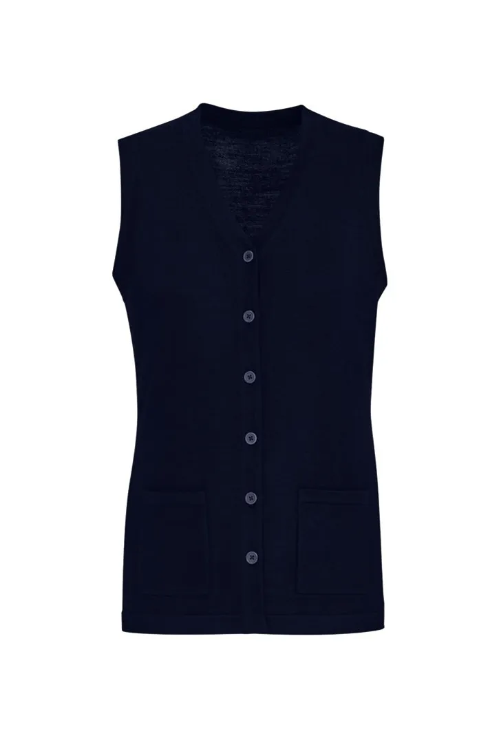 BIZCARE CK961LV BUTTON FRONT KNIT VEST - NAVY