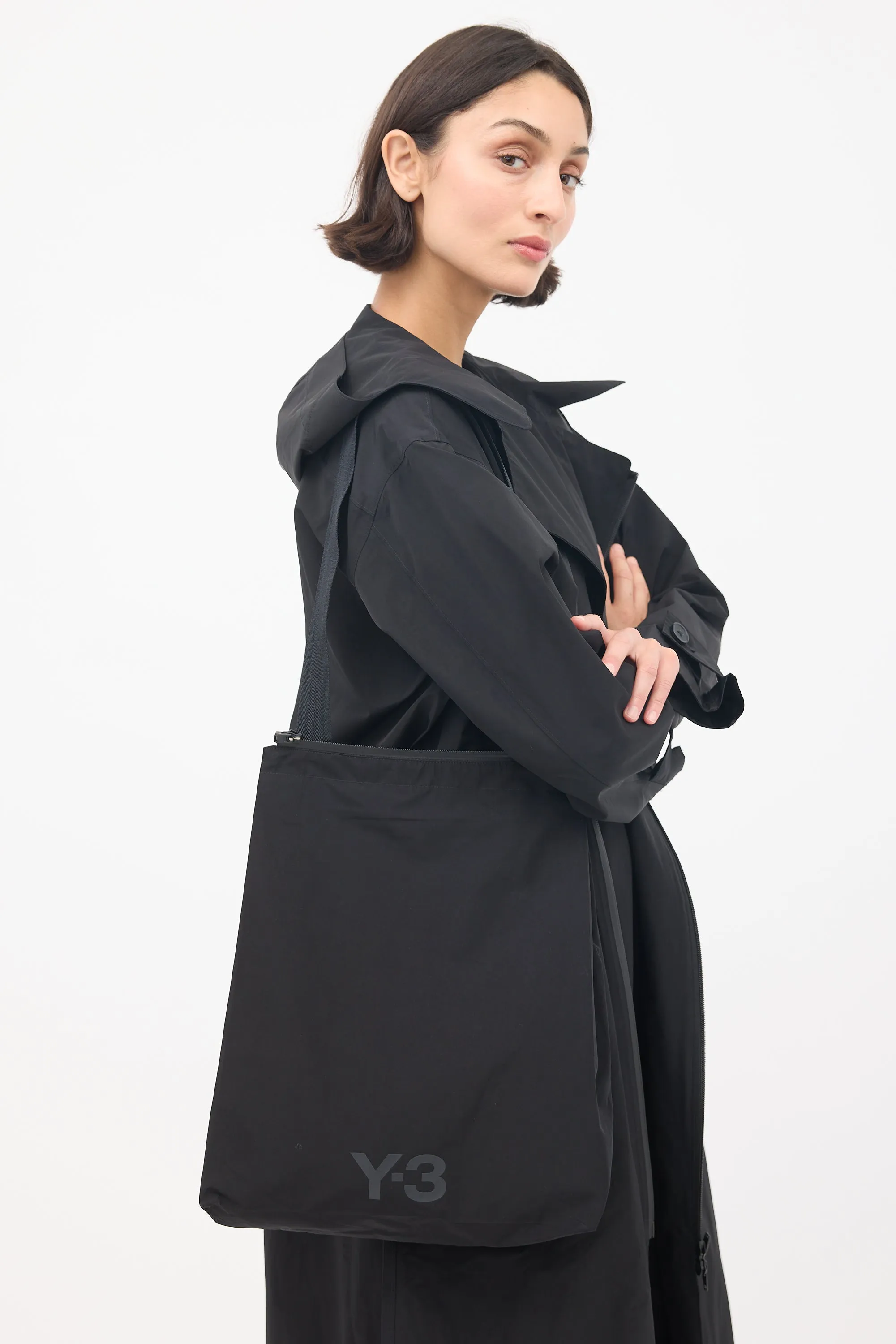 Black Nylon Logo Backpack Trench Coat