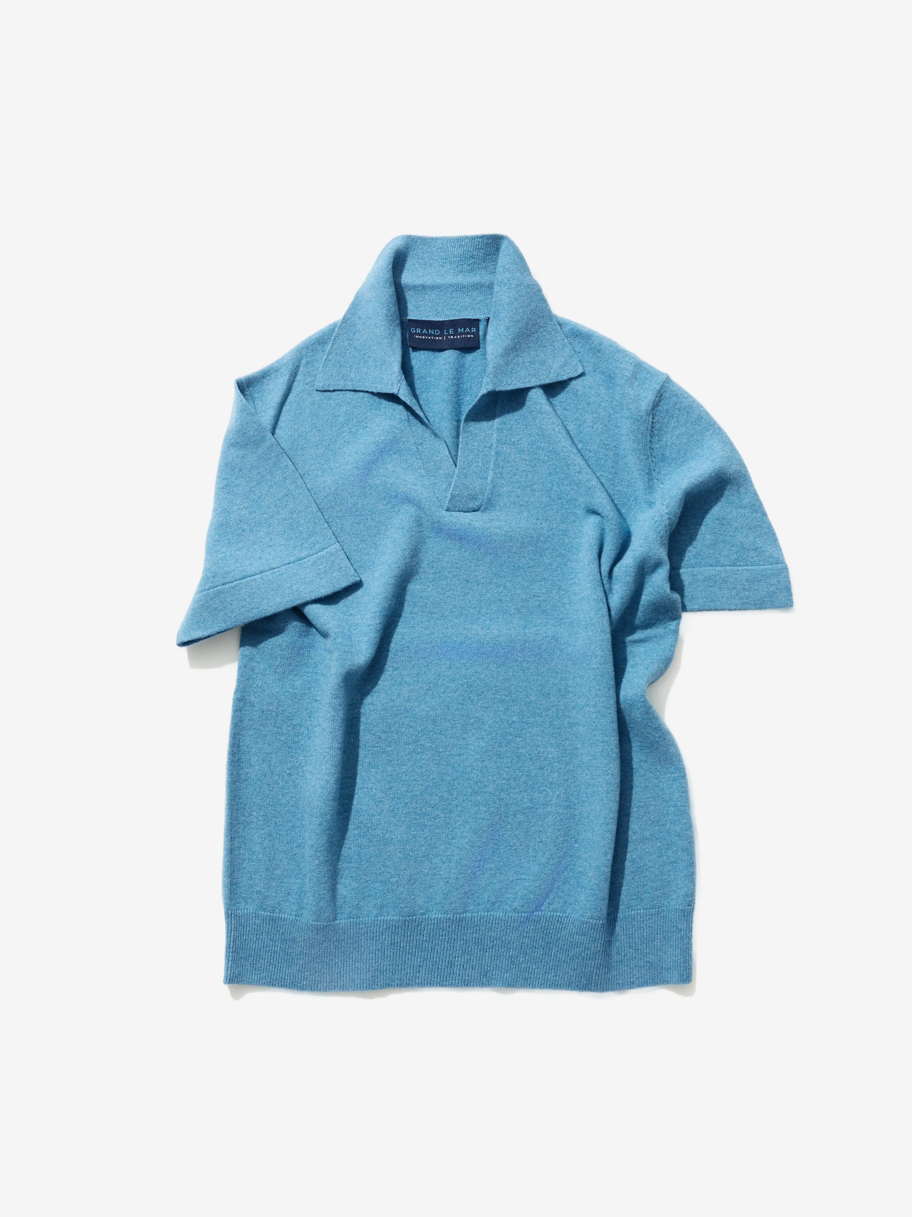 Blue Merino Wool Cashmere Polo