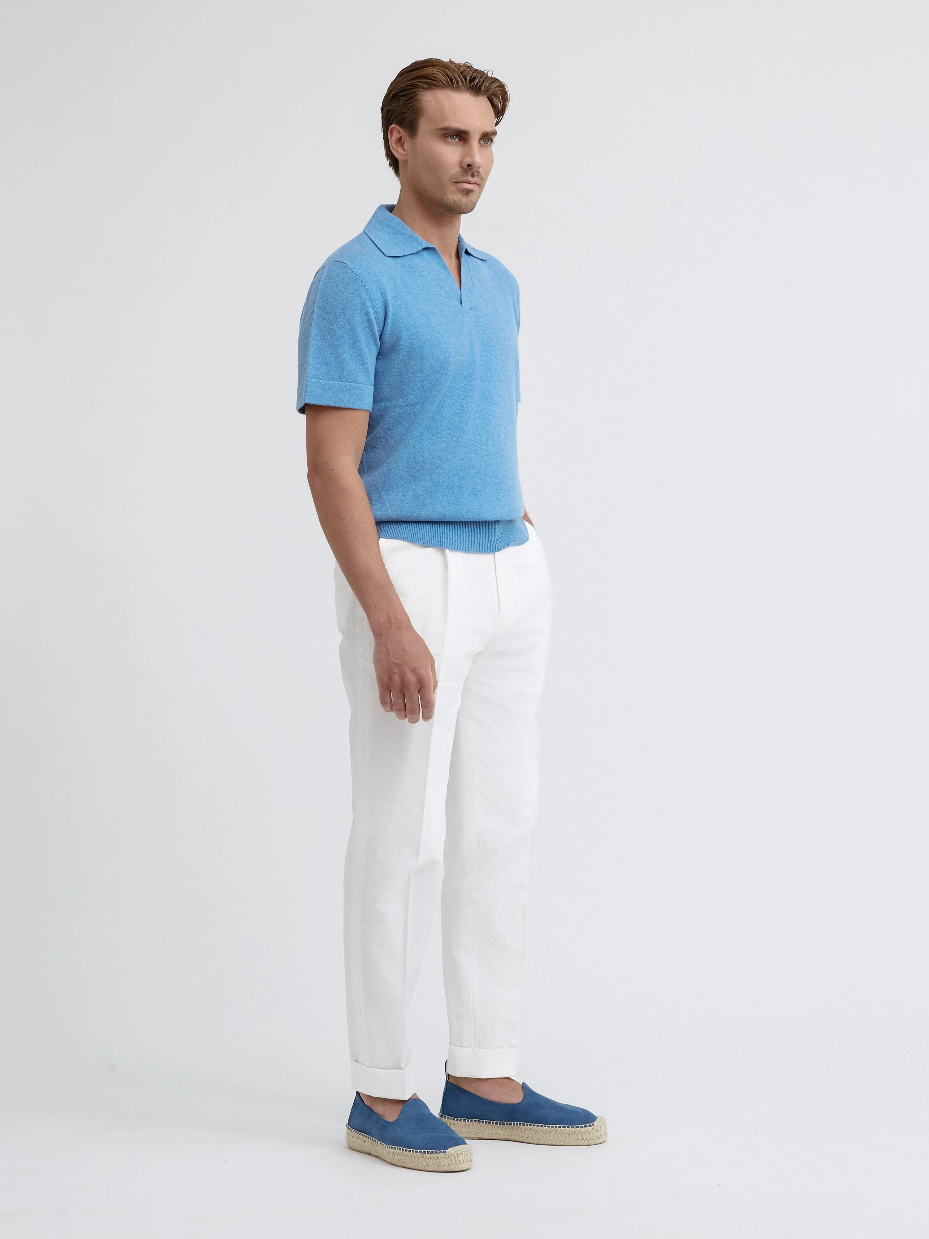 Blue Merino Wool Cashmere Polo