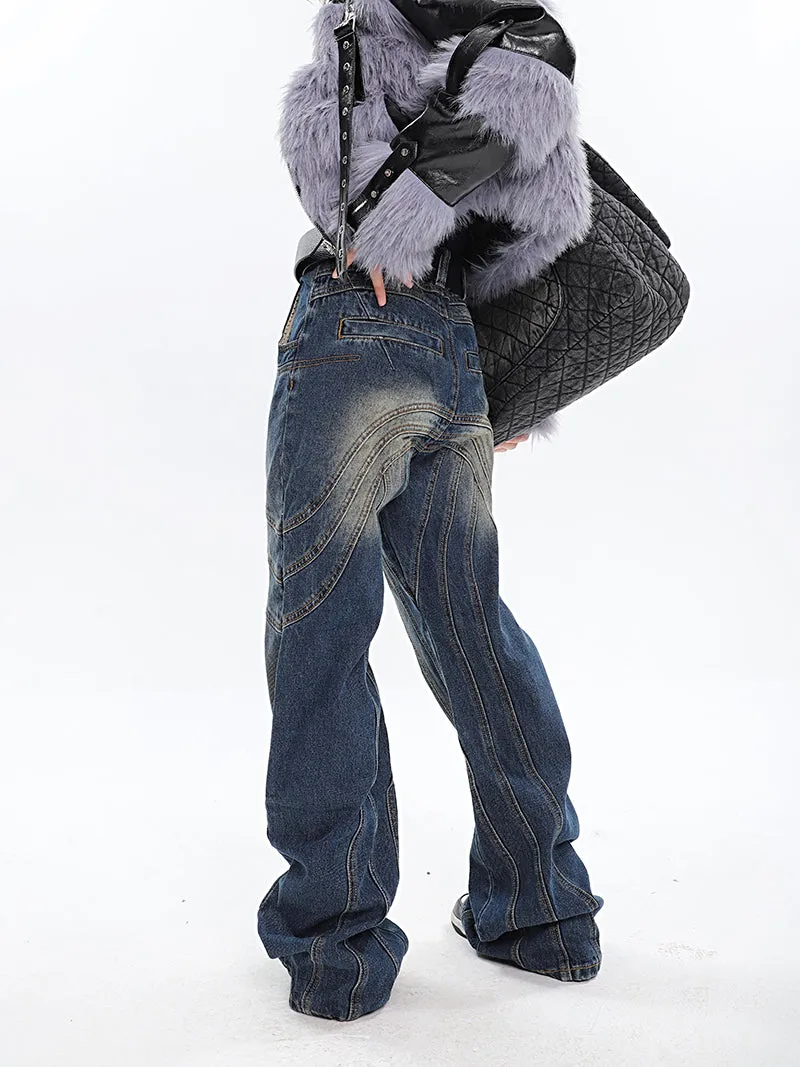 Braelyn Washed Denim Blue Patchwork Jeans Pants