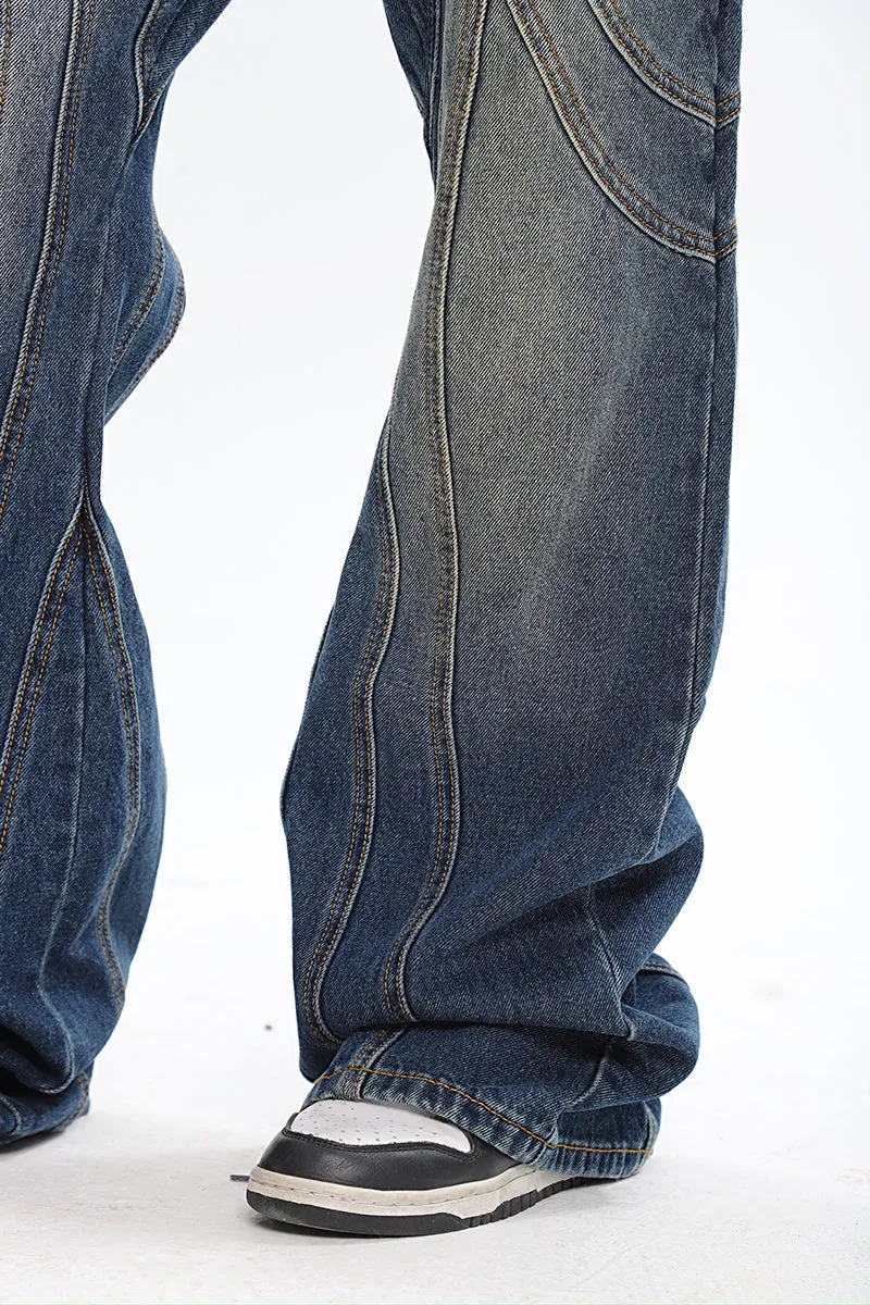 Braelyn Washed Denim Blue Patchwork Jeans Pants