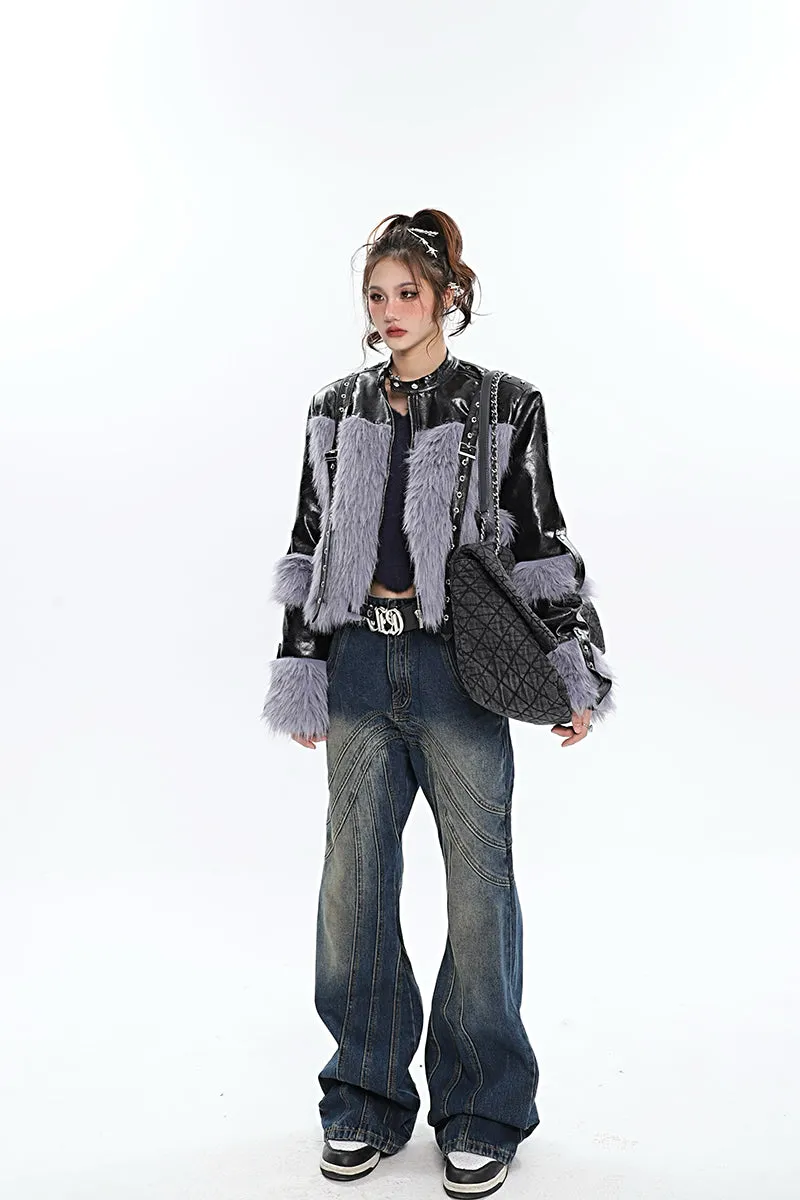 Braelyn Washed Denim Blue Patchwork Jeans Pants